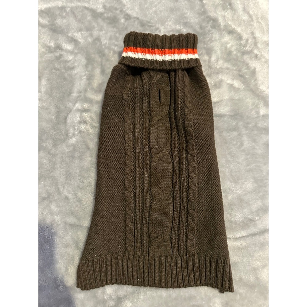 Unbranded Dog Sweater Unisex Medium Brown Cable Knit Striped Turtleneck Pet Coat